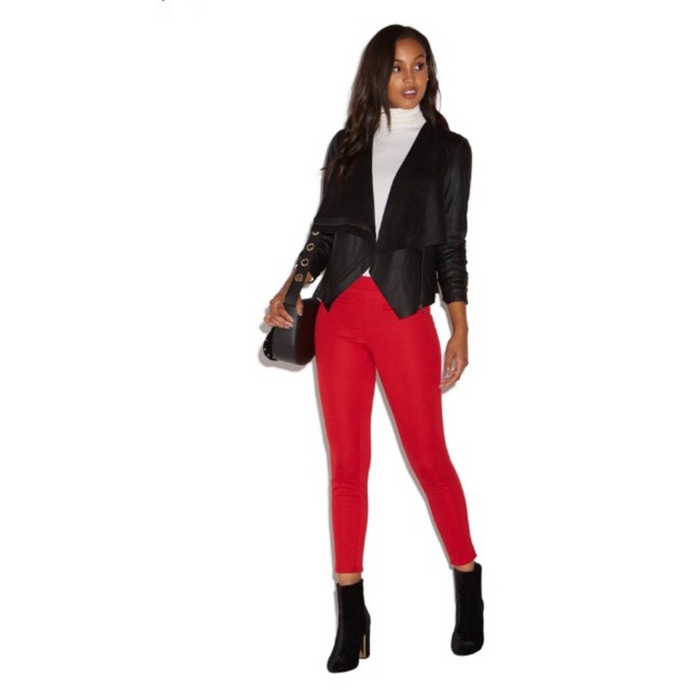 NWT Size Small JustFab Black Faux Leather Zip Up Drape Jacket - Picture 3 of 7